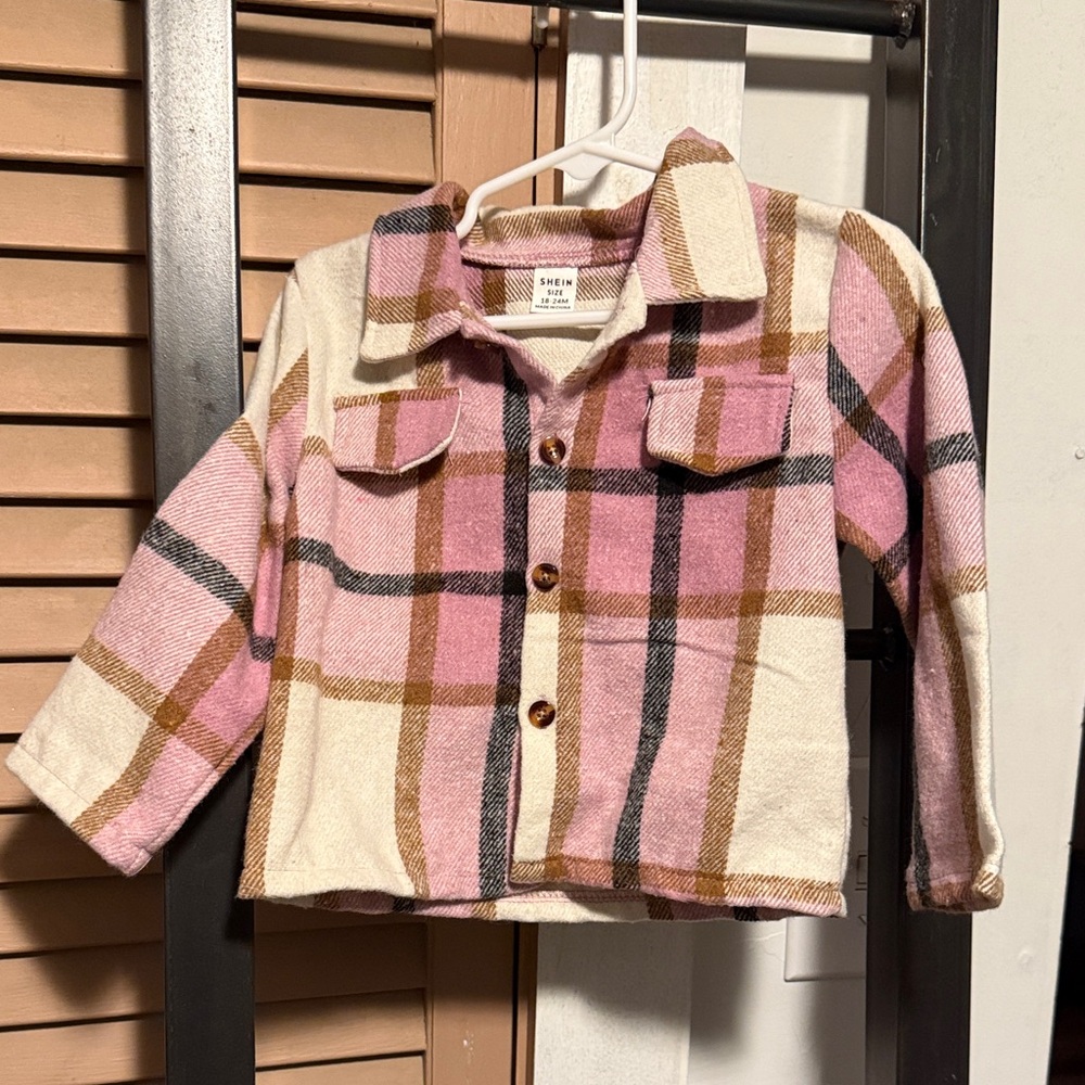 SHEIN Pink and Brown Plaid Kids Hoodie